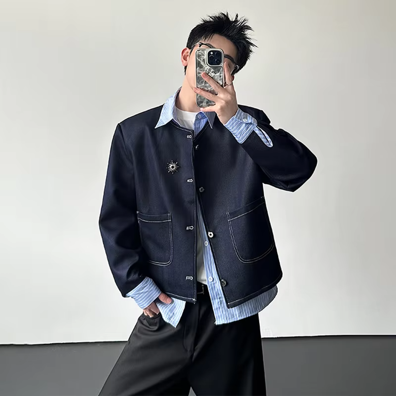 LUZHEN 2026 New Fake Two Piece Design Shirts Jacket Handsome Clothes Men's Fashion Original Casual Coat High Quality Male
