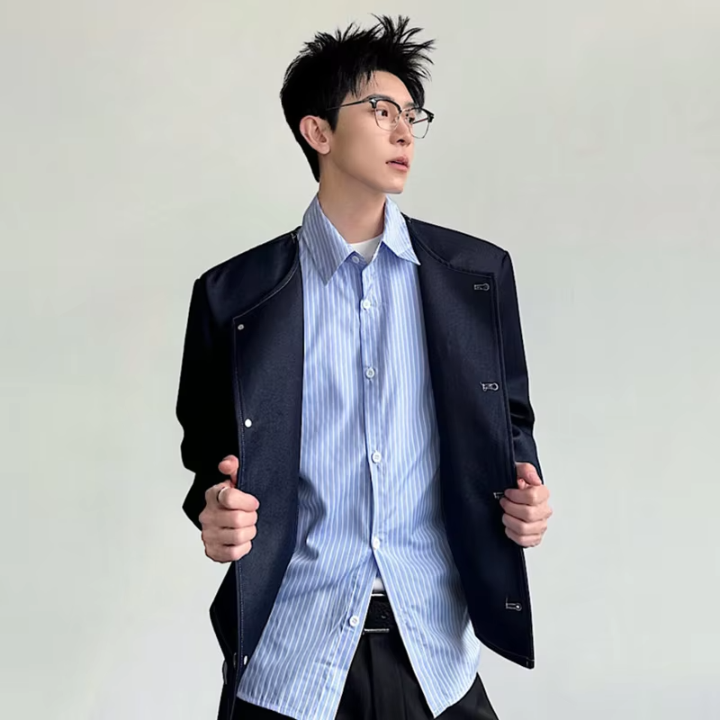 LUZHEN 2026 New Fake Two Piece Design Shirts Jacket Handsome Clothes Men's Fashion Original Casual Coat High Quality Male