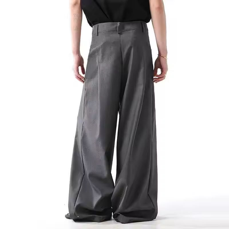 FEWQ Business Casual Men's Suit Pants Straight Solid Color Pleated Simple Loose Wide Leg Male Bottom Sping Menswear