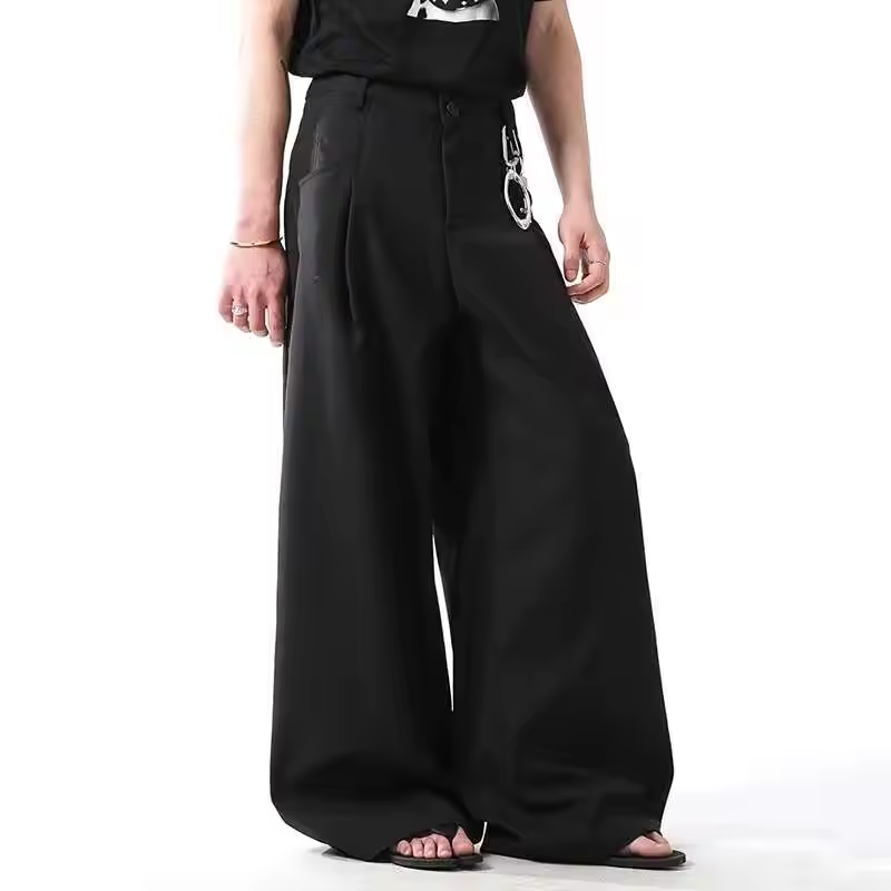 FEWQ Business Casual Men's Suit Pants Straight Solid Color Pleated Simple Loose Wide Leg Male Bottom Sping Menswear