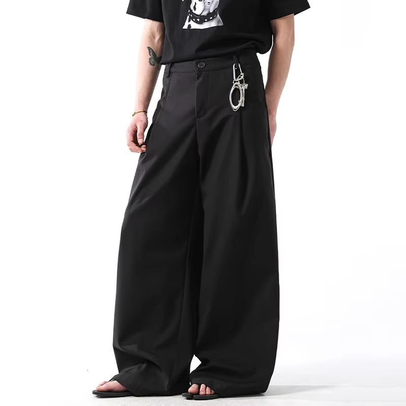 FEWQ Business Casual Men's Suit Pants Straight Solid Color Pleated Simple Loose Wide Leg Male Bottom Sping Menswear