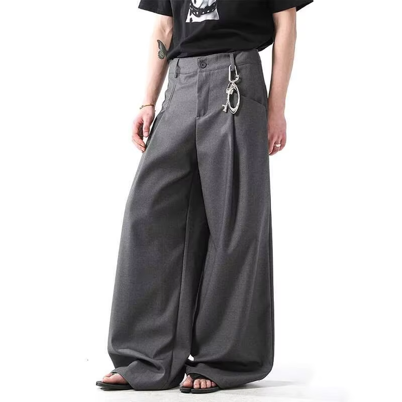 FEWQ Business Casual Men's Suit Pants Straight Solid Color Pleated Simple Loose Wide Leg Male Bottom Sping Menswear