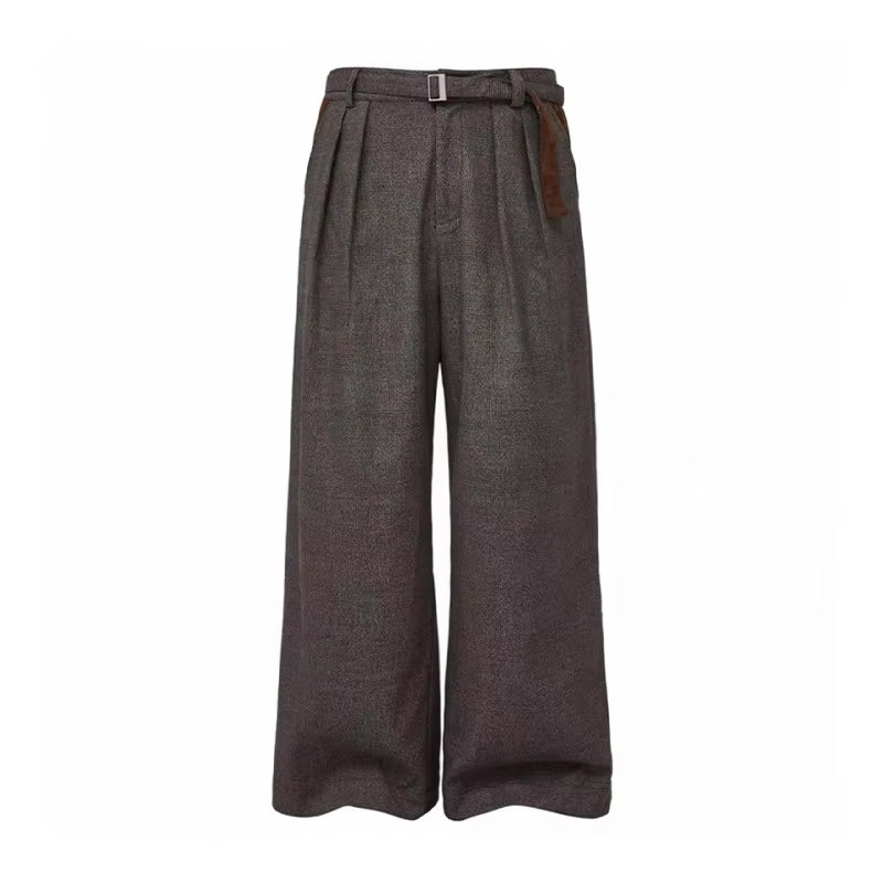 FEWQ Korean Retro Pleated Patchwork Suede Men's Trousers Casual Fashion Straight Leg Wide Leg Pants 2026 Autumn New