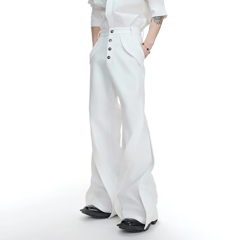 FEWQ Chic Niche Design Flared Straight Men Suit Pants Casual Simple Solid Color Versatile Trousers 2026 Spring New