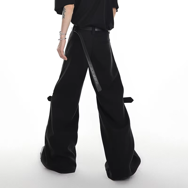 FEWQ Korean Style Niche Texture Strap Design Diagonal Men's Trousers Casual Micro Flared Silhouette Pants 2026 Autumn New