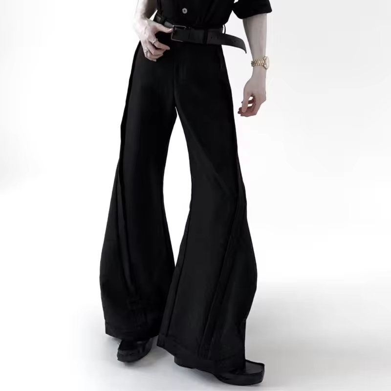 FEWQ Fashionable Vertical Three-dimensional Micro Flared Trousers Casual Solid Color High Waisted Floor Pants