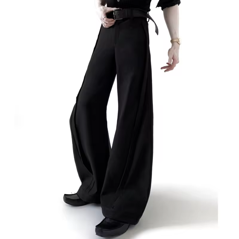 FEWQ Fashionable Vertical Three-dimensional Micro Flared Trousers Casual Solid Color High Waisted Floor Pants