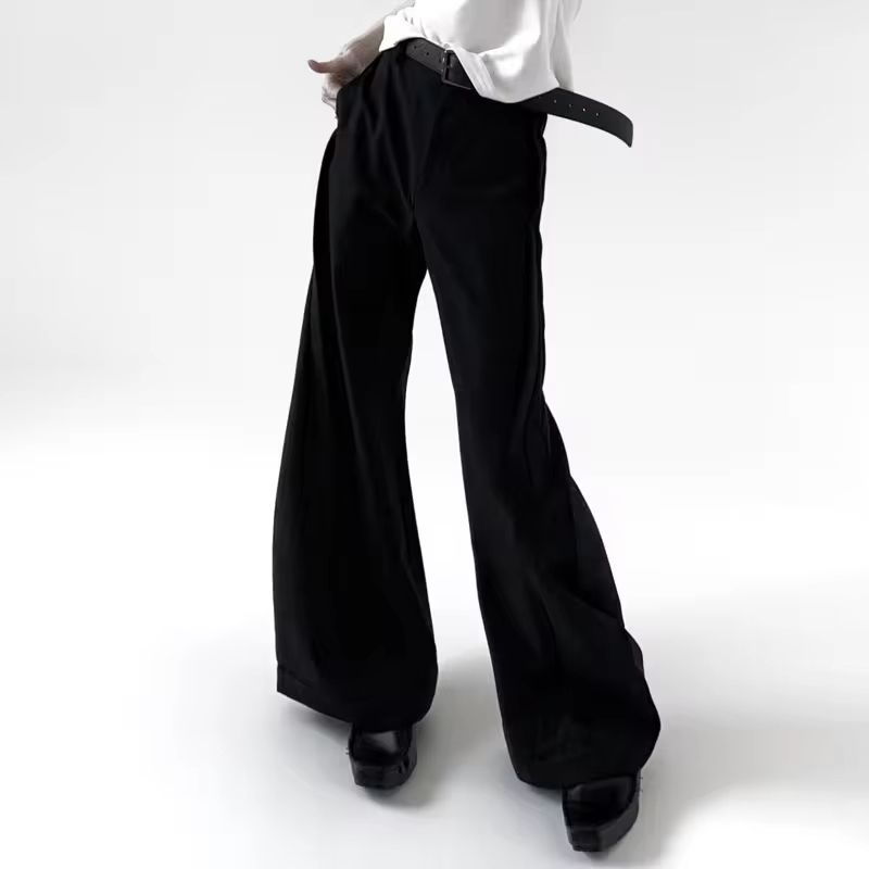 FEWQ Fashionable Vertical Three-dimensional Micro Flared Trousers Casual Solid Color High Waisted Floor Pants