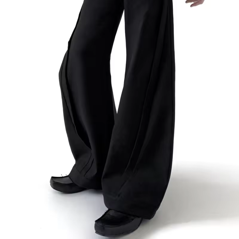 FEWQ Fashionable Vertical Three-dimensional Micro Flared Trousers Casual Solid Color High Waisted Floor Pants