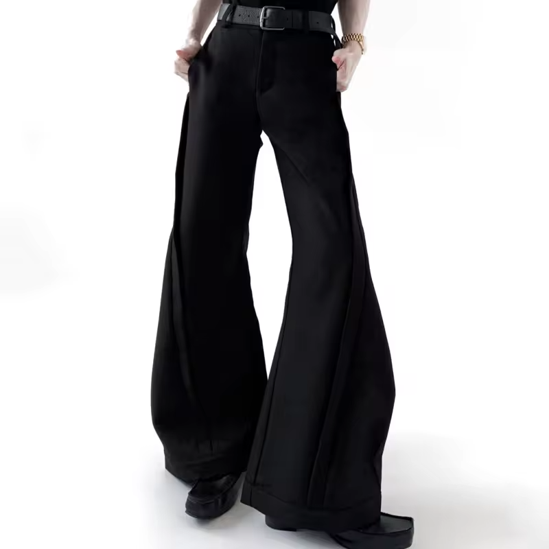 FEWQ Fashionable Vertical Three-dimensional Micro Flared Trousers Casual Solid Color High Waisted Floor Pants