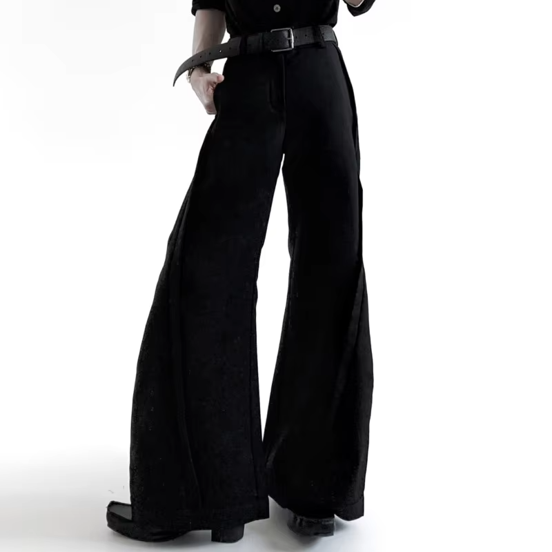 FEWQ Fashionable Vertical Three-dimensional Micro Flared Trousers Casual Solid Color High Waisted Floor Pants