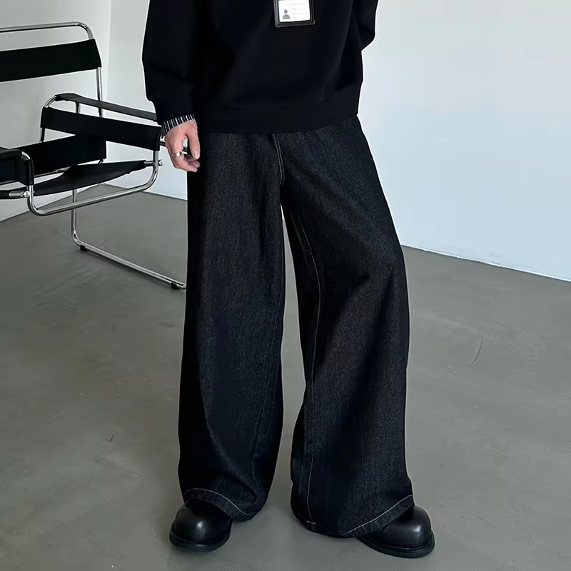 FEWQ American Retro Solid Color Multi Button Men's Wide Leg Jeans Floor High Waist Slightly Flared Casual Pants