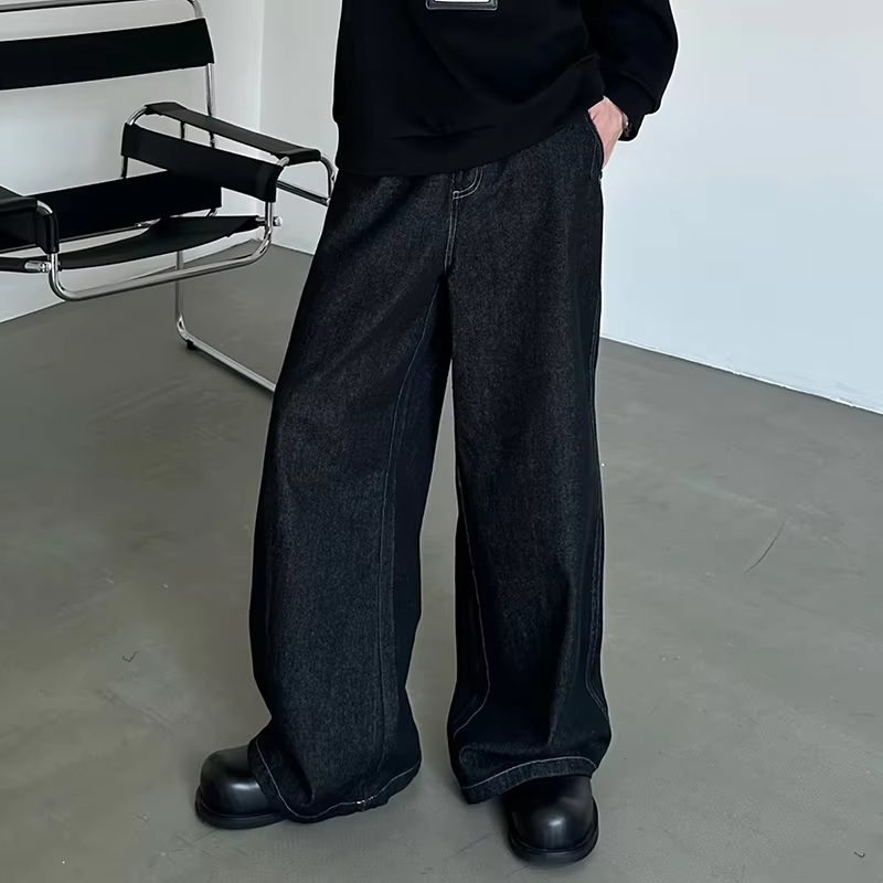 FEWQ American Retro Solid Color Multi Button Men's Wide Leg Jeans Floor High Waist Slightly Flared Casual Pants