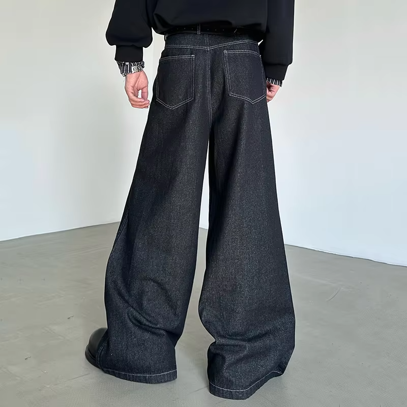FEWQ American Retro Solid Color Multi Button Men's Wide Leg Jeans Floor High Waist Slightly Flared Casual Pants