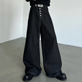 FEWQ American Retro Solid Color Multi Button Men's Wide Leg Jeans Floor High Waist Slightly Flared Casual Pants
