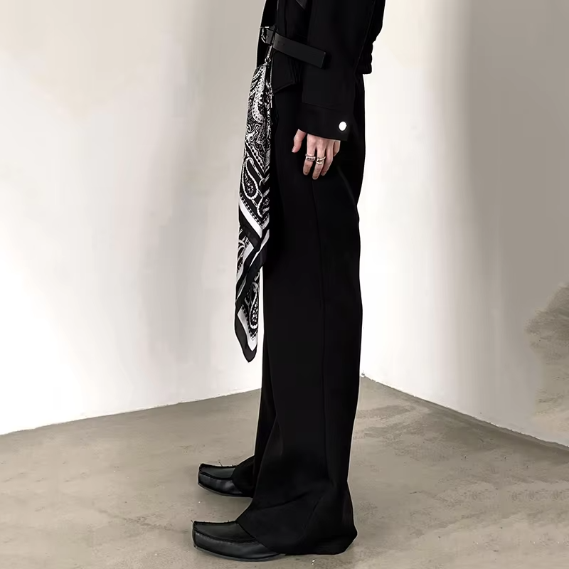 FEWQ American High Street Detachable Silk Scarf Men's Micro Pull Western Pants Casual Pendant Straight Trousers 2026 Autumn New