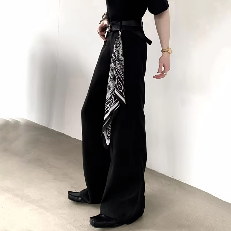 FEWQ American High Street Detachable Silk Scarf Men's Micro Pull Western Pants Casual Pendant Straight Trousers 2026 Autumn New