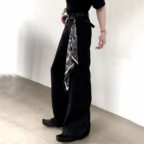 FEWQ American High Street Detachable Silk Scarf Men's Micro Pull Western Pants Casual Pendant Straight Trousers 2026 Autumn New