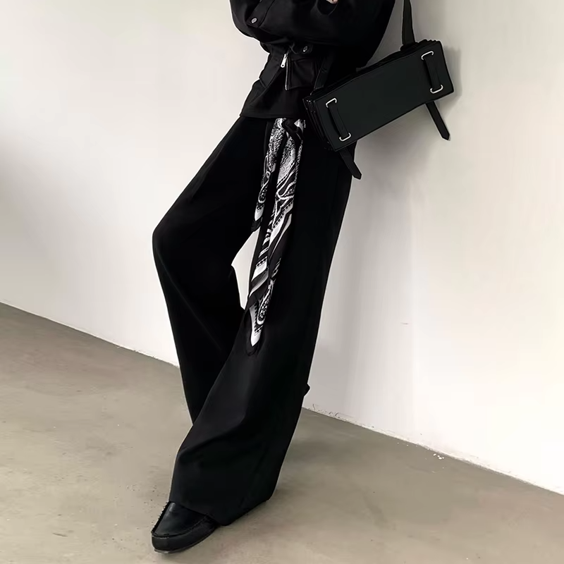 FEWQ American High Street Detachable Silk Scarf Men's Micro Pull Western Pants Casual Pendant Straight Trousers 2026 Autumn New