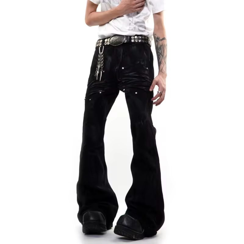PFNW High Street Distressed Embroidery Flared Jeans Men's Fashionable Washed Slim Fit Pants 2026 New Tide