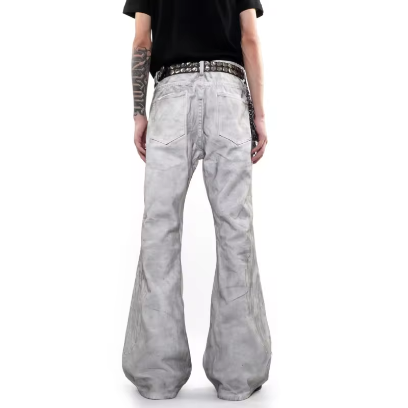 PFNW High Street Distressed Embroidery Flared Jeans Men's Fashionable Washed Slim Fit Pants 2026 New Tide