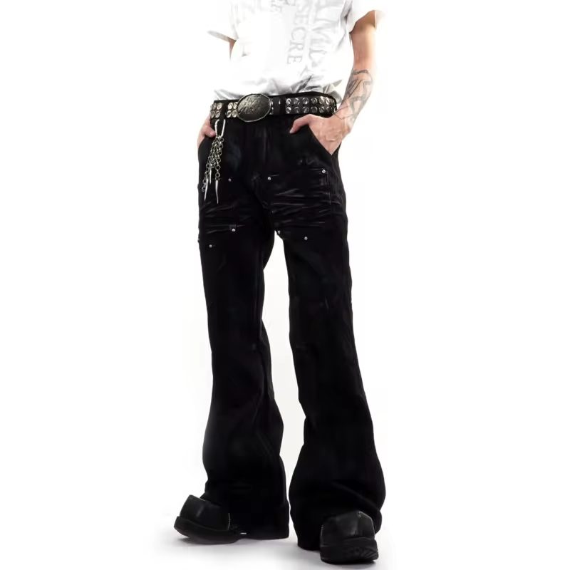 PFNW High Street Distressed Embroidery Flared Jeans Men's Fashionable Washed Slim Fit Pants 2026 New Tide