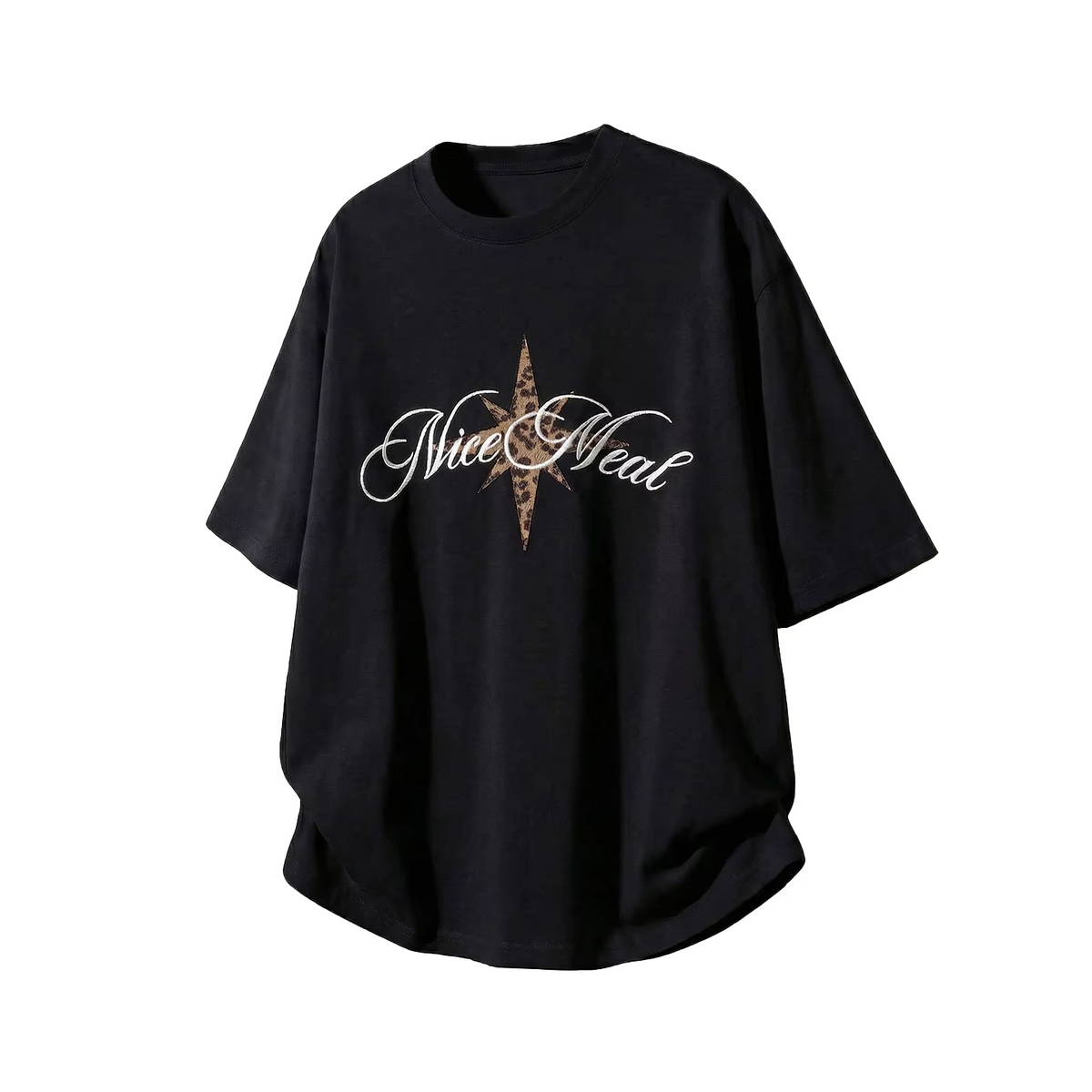 Men's Short-Sleeved T-Shirt with Leopard-Print Patch Embroidery: Cotton, Retro-Style, Loose Fit