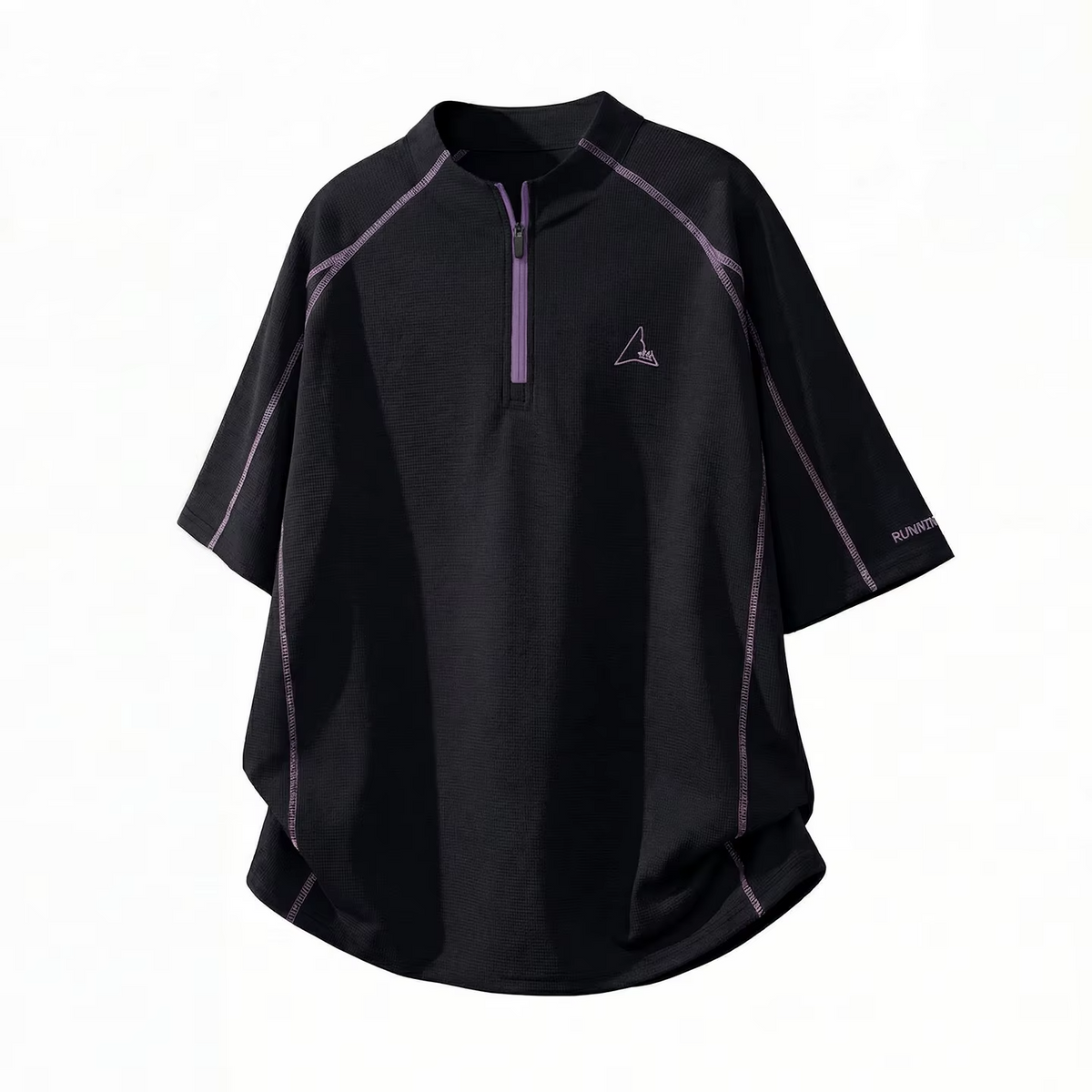 Cool-Feel Breathable Short-Sleeve T-Shirt Men Women Contrast Panel Design with Zipper Detail Outdoor Quick-Dry Sports T-Shirt